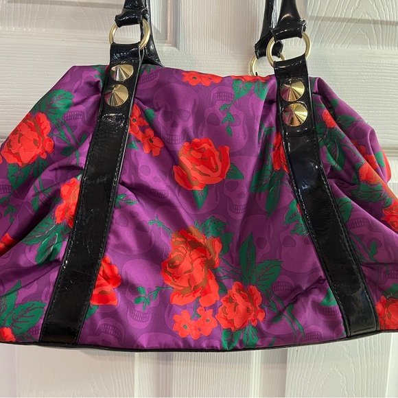 Betsey Johnson Purple skulls and roses 90s Y2k studded hobo handbag HTF RARE - Picture 6 of 15